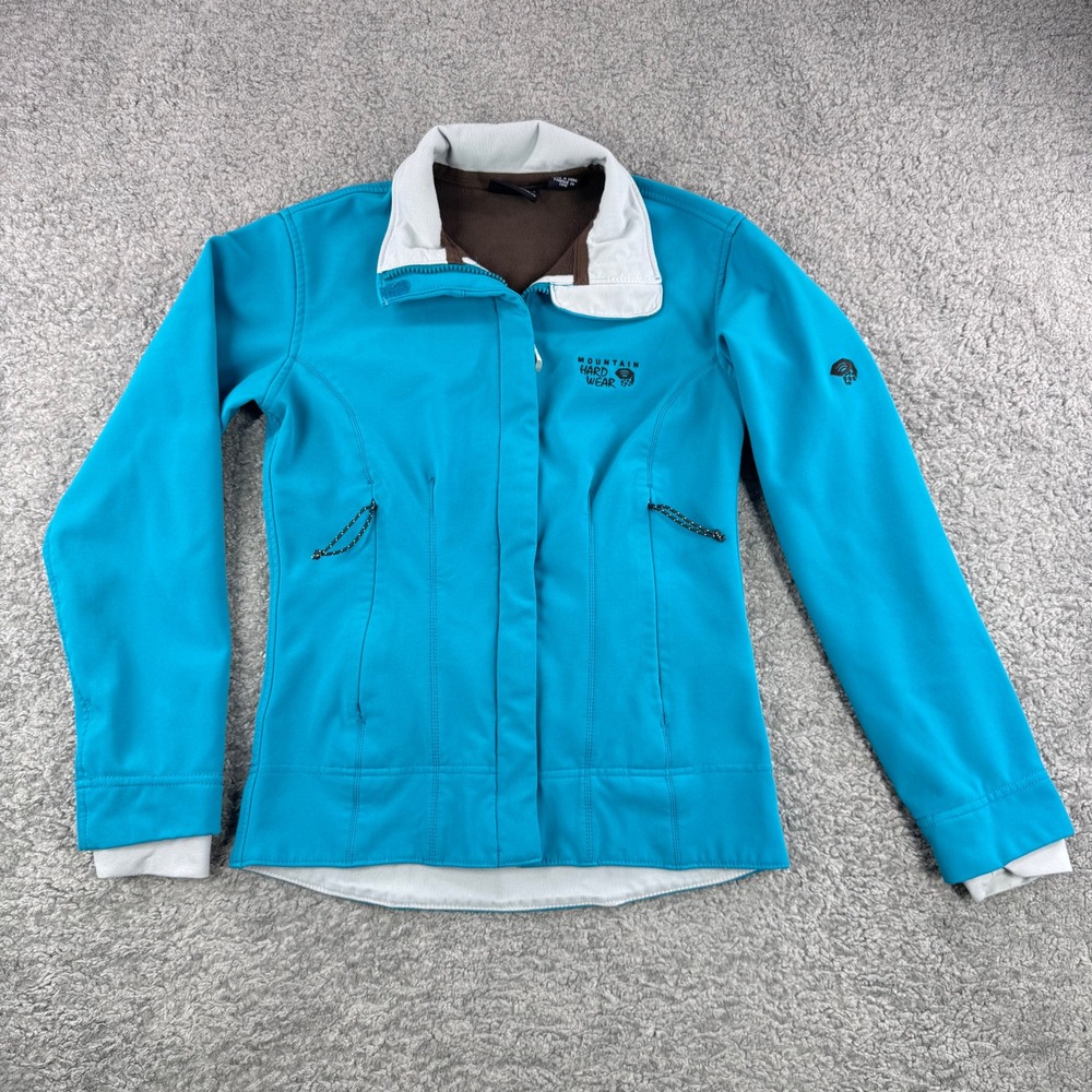 Mountain‎ Hardwear Womens Softshell Jacket Blue Fleece Lined Full Zip XS *FLAWS